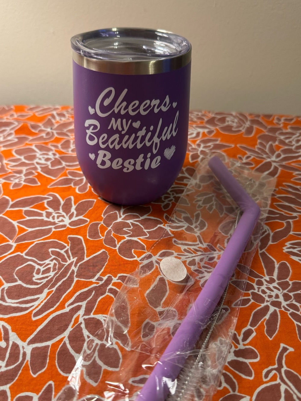 Cheers my Beautiful Bestie stainless steel wine Tumbler with straw and and brush